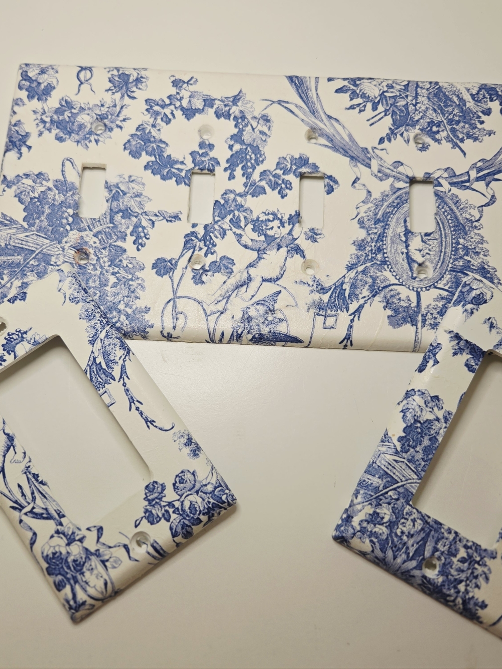 Blue Toile Decorative Light Switch Plate and Outlet Cover Set - Home Wall Decor